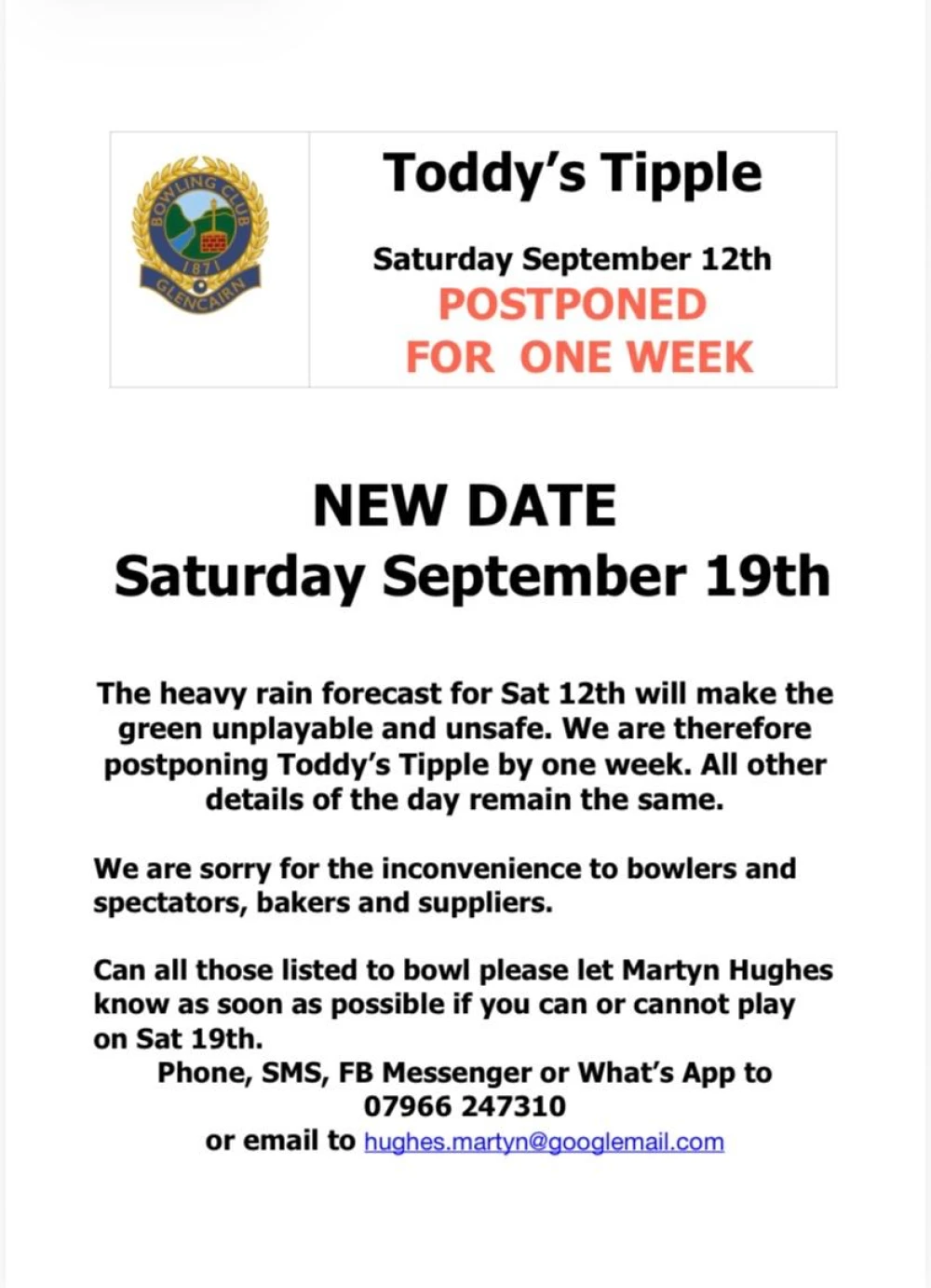 Toddy's Tipple -- Date Changed!